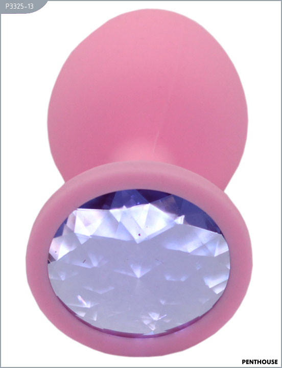 Анальная средняя пробка с сиреневым кристаллом, розовая, 8,5х3,7 см