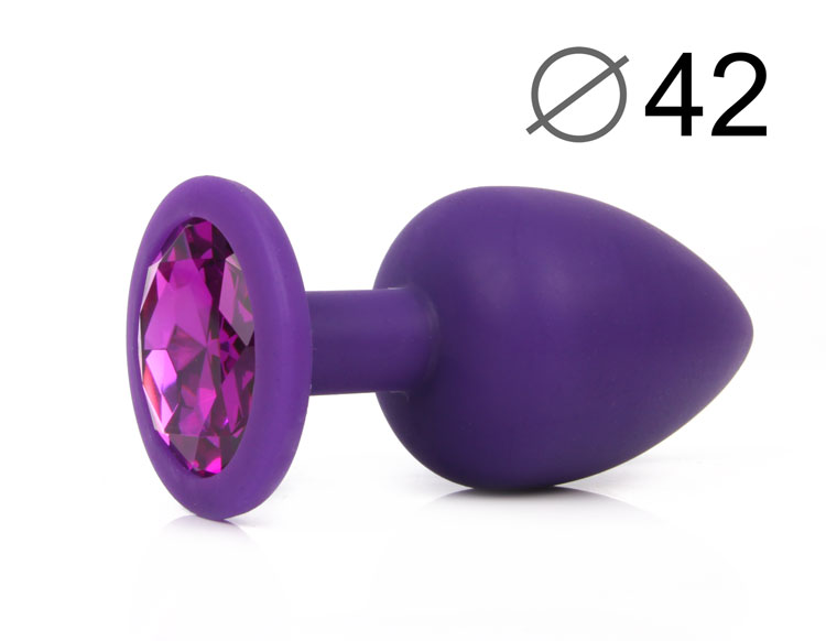 Анальная крупная пробка фиолетовая, с фиолетовым кристаллом, 9,5х4,2 см