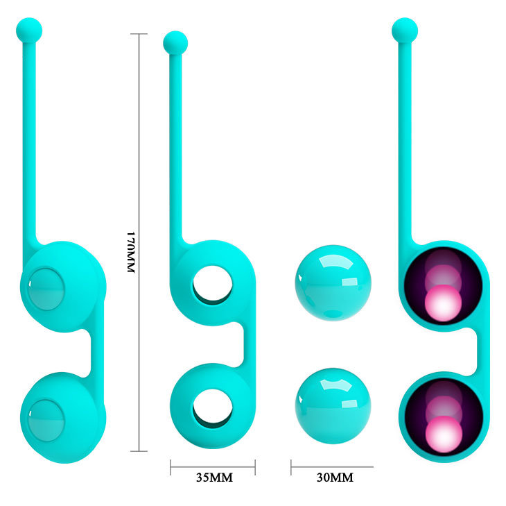  Вагинальные шарики Kegel Tighten UP III со смещённым центром тяжести,съемное покрытие, силикон, бирюзовые, 3,5см