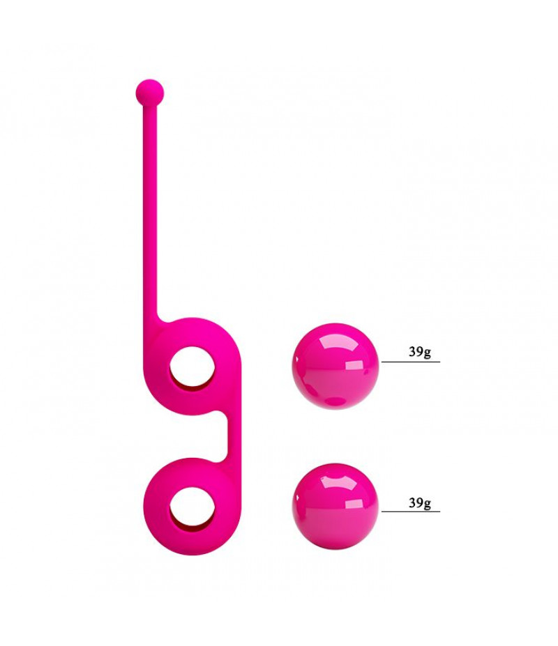 Вагинальные шарики Kegel Tighten UP III со смещённым центром тяжести, съемное покрытие, силикон, розовые, 3,5 см