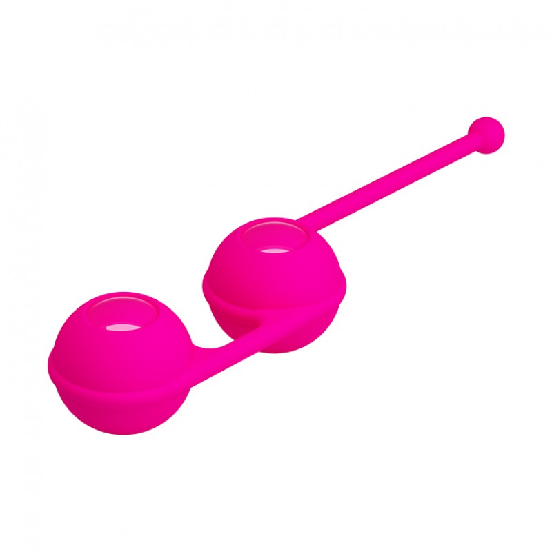 Вагинальные шарики Kegel Tighten UP III со смещённым центром тяжести, съемное покрытие, силикон, розовые, 3,5 см