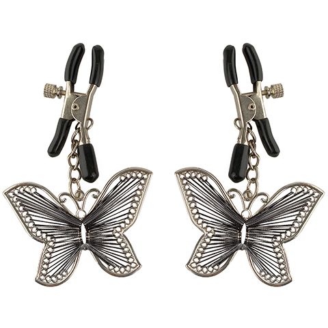 Зажимы на соски  Butterfly Nipple Clamps в виде бабочек, регулируемые, металл, серебряные