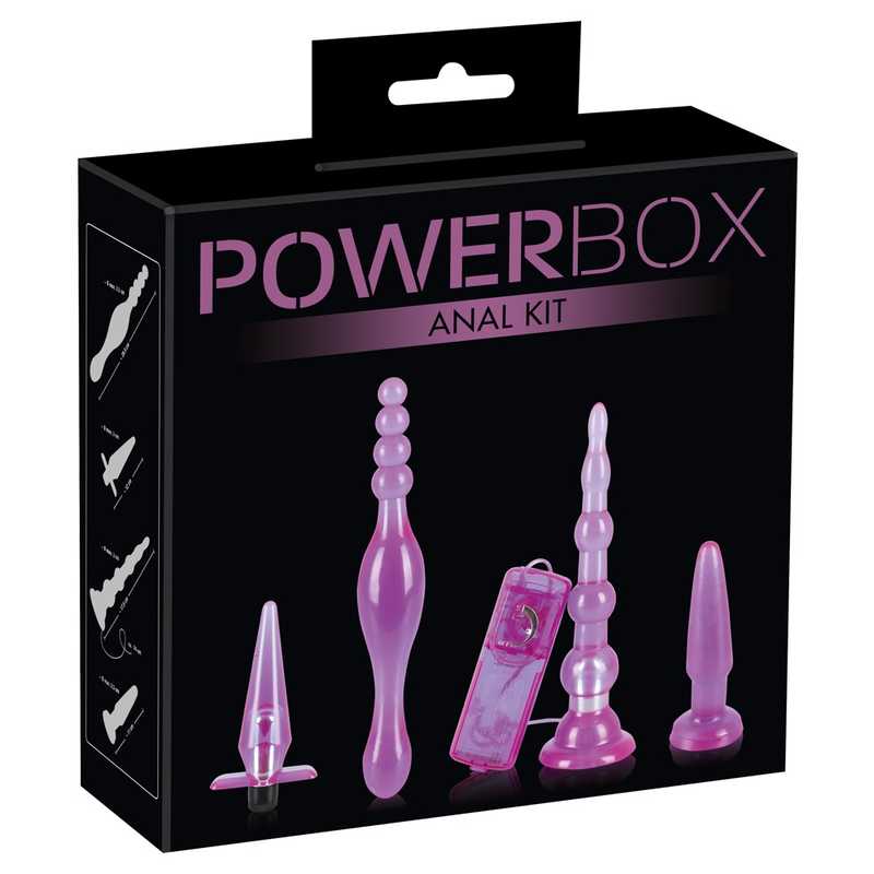 Набор анальных игрушек PowerBox 4 предмета: шарики с вибрацией, плаг, стимулятор-Елочка с вибрацией, двусторонний стимулятор, гелевый, фиолетовый  
