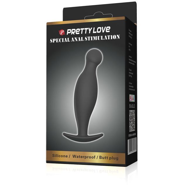  Втулка анальная для ношения, массажа простаты, силикон, черная, 11,7х3 см (в пакете)