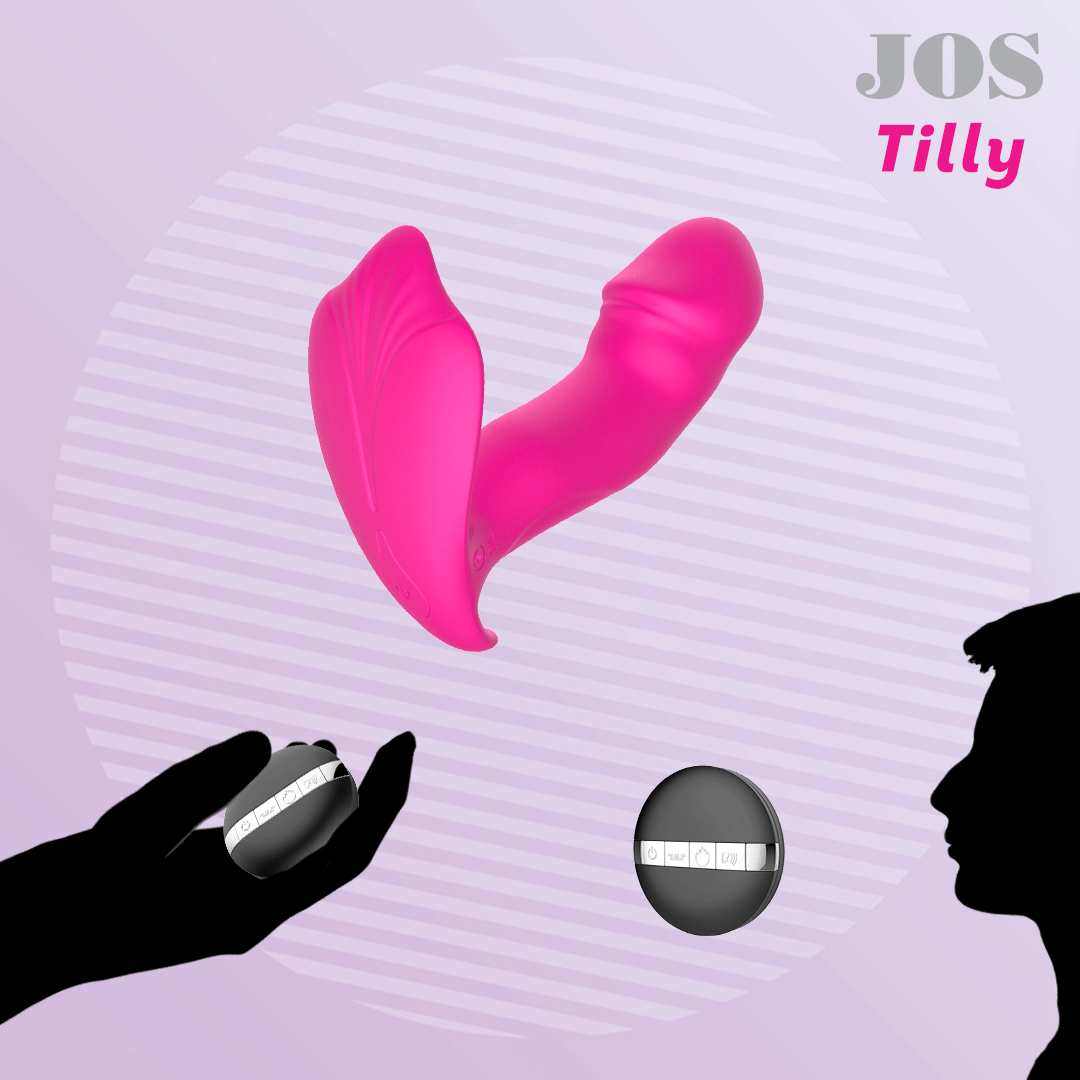 Перезаряжаемый вибростимулятор JOS TILLY  с подвижной головкой,  голосовым управлением, нагревом, 10 режимов, силикон, розовый, 11 х (2,2-3,1) смм