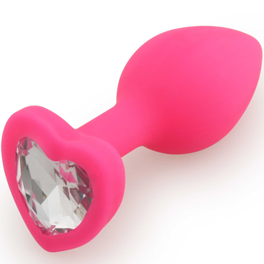 АКЦИЯ 25%! Анальная  малая  пробка RUNYU SILICONE Butt Plug HEART SMALL, розовая с прозрачным  стразом,7х2,8 см