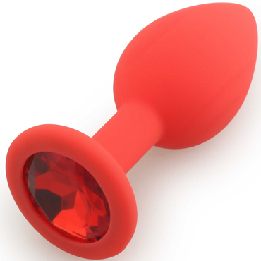 АКЦИЯ 20%! Анальная малая пробка RUNYU SILICONE Butt Plug SMALL, красная с красным стразом, 7х2,8 см