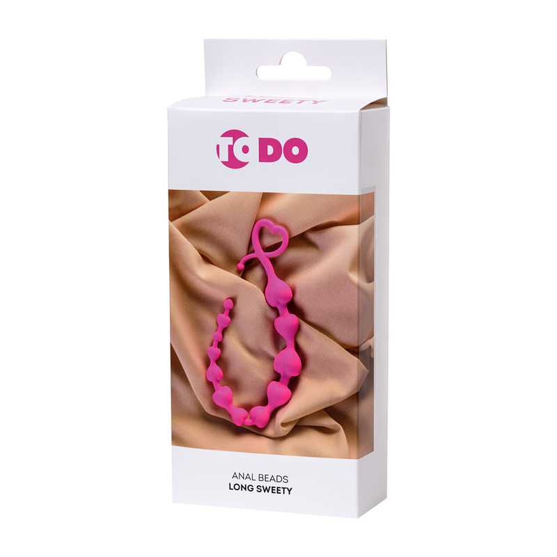 Анальная цепочка-Сердечки  TODO BY TOYFA LONG SWEETY, силикон, розовая, 34(28)х(0,9-2,7) см  