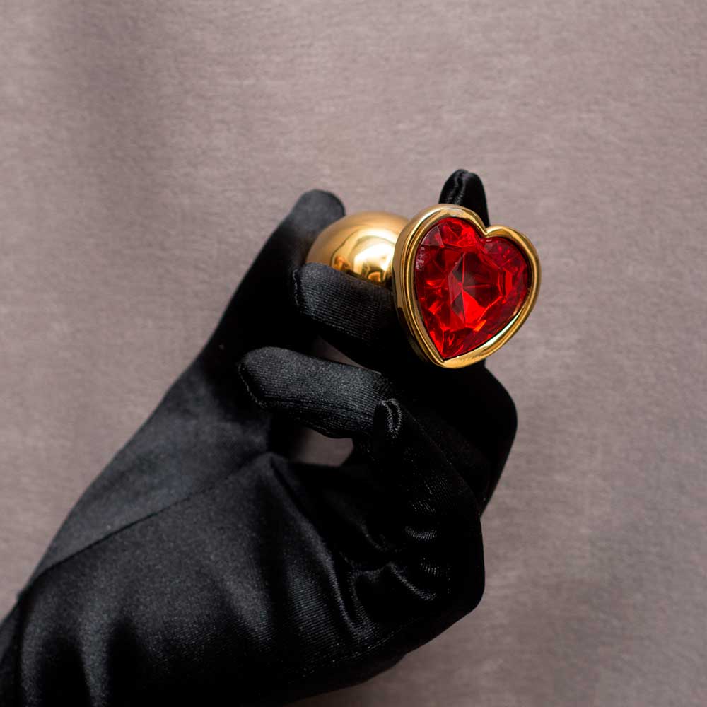 АКЦИЯ 20% Анальная пробка RUNYU ANAL PLUG HEART SMALL, золотая с рубиновым кристаллом-Сердечко, 7,5х2,8 см 