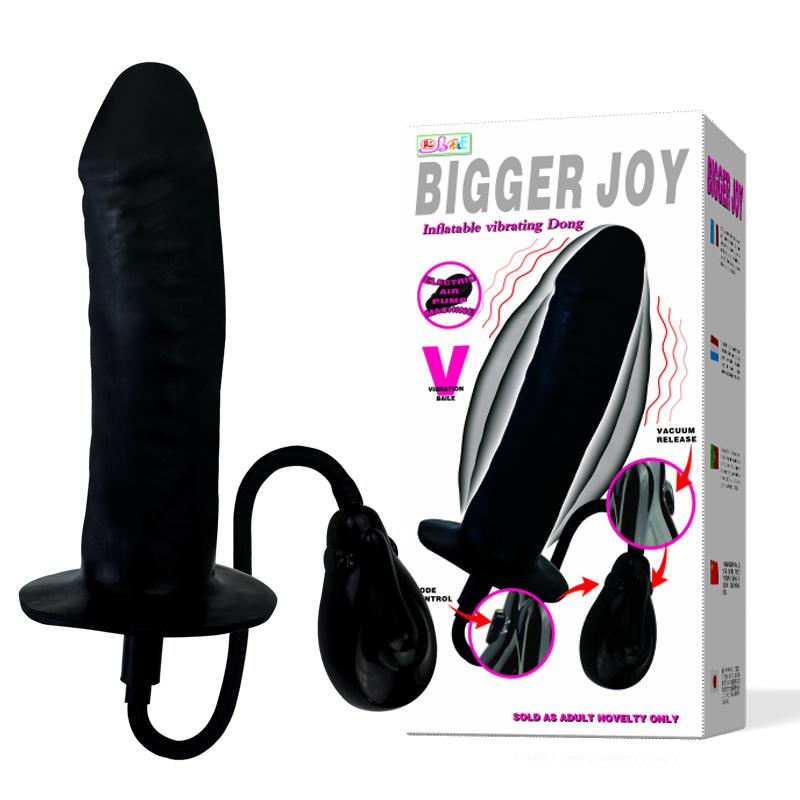  Фаллоимитатор BIGGER JOY с грушей и вибрацией, латекс, чёрный, 17х4 см