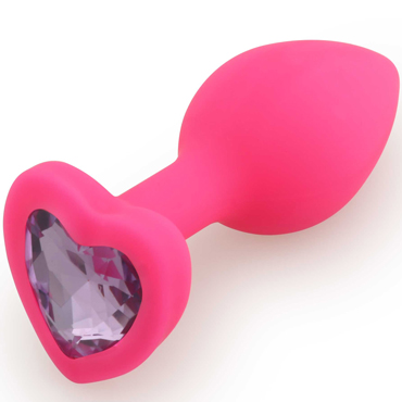 	АКЦИЯ 20%! Анальная пробка RUNYU SILICONE Butt Plug HEART SMALL, розовая с фиолетовым стразом,7х2,8 см