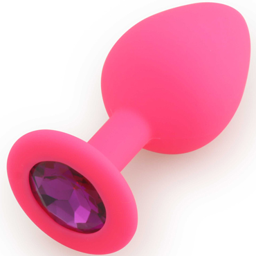 	АКЦИЯ 20%! Анальная средняя пробка RUNYU SILICONE Butt Plug MEDIUM, розовая с  фиолетовым стразом, 8х3,5 см