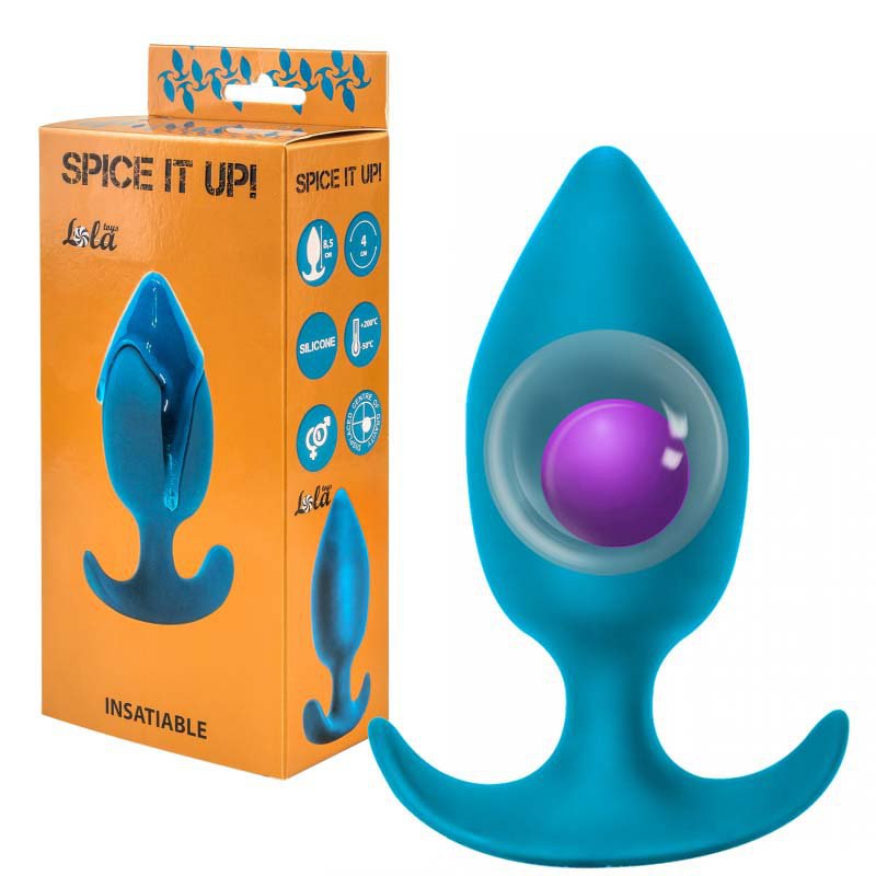   Анальный стимулятор с шариком SPICE IT UP INSATIABLE AQUAMARINE, силикон, цвет - аквамарин, 10,5(8,5)х4 см 