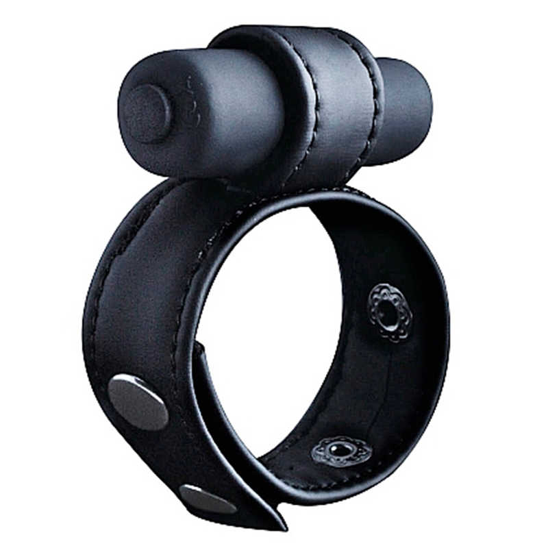 Эрекционное кольцо LEATHER COCK RING с минивибратором, натуральная кожа, чёрное