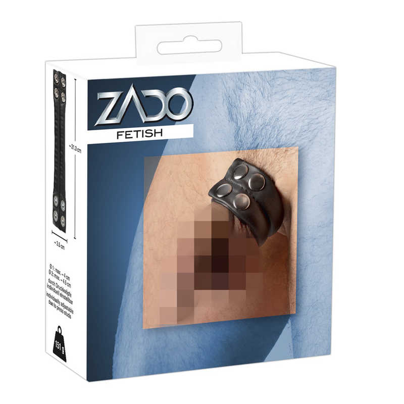 Кольцо на пенис ZADO COCK RING с утяжелителем, застежками, натуральная кожа, черное