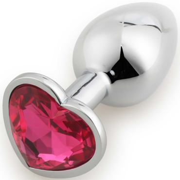 	АКЦИЯ 20% Анальная пробка RUNYU ANAL PLUG HEART SMALL, серебряная с розовым  кристаллом-Сердечко, 7,5х2,8 см
