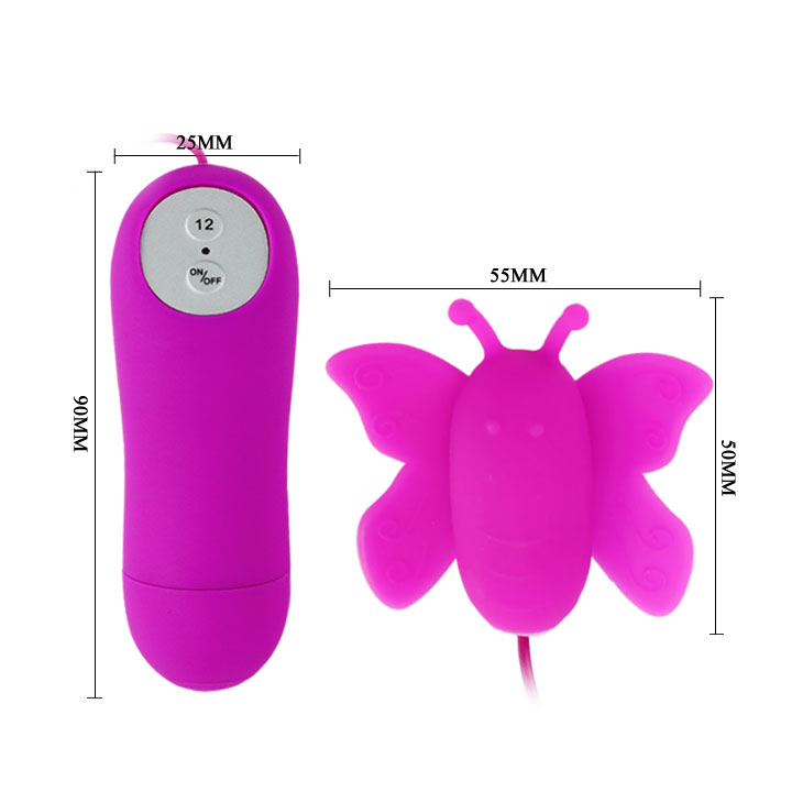 Клиторальный стимулятор Бабочка на ремешках,  с пультом, 12 видов вибрации, силикон, розовое,  7х3 см