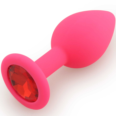 АКЦИЯ 20%! Анальная малая пробка RUNYU SILICONE Butt Plug SMALL, розовая с красным стразом,7х2,8 см