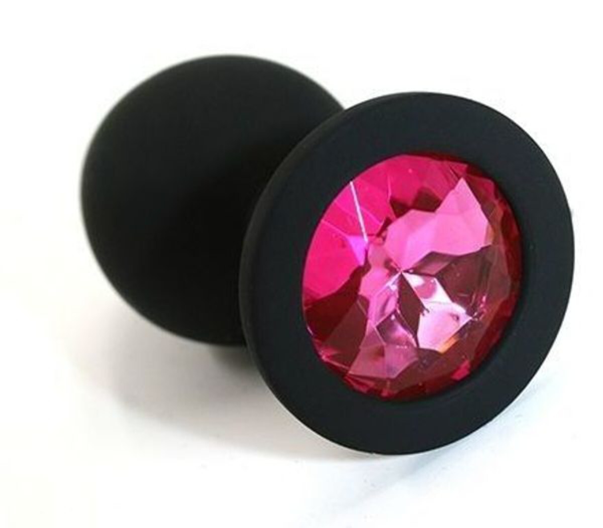 Анальная крупная пробка черная, с рубиновым кристаллом, силикон, 9,5х4,2 см