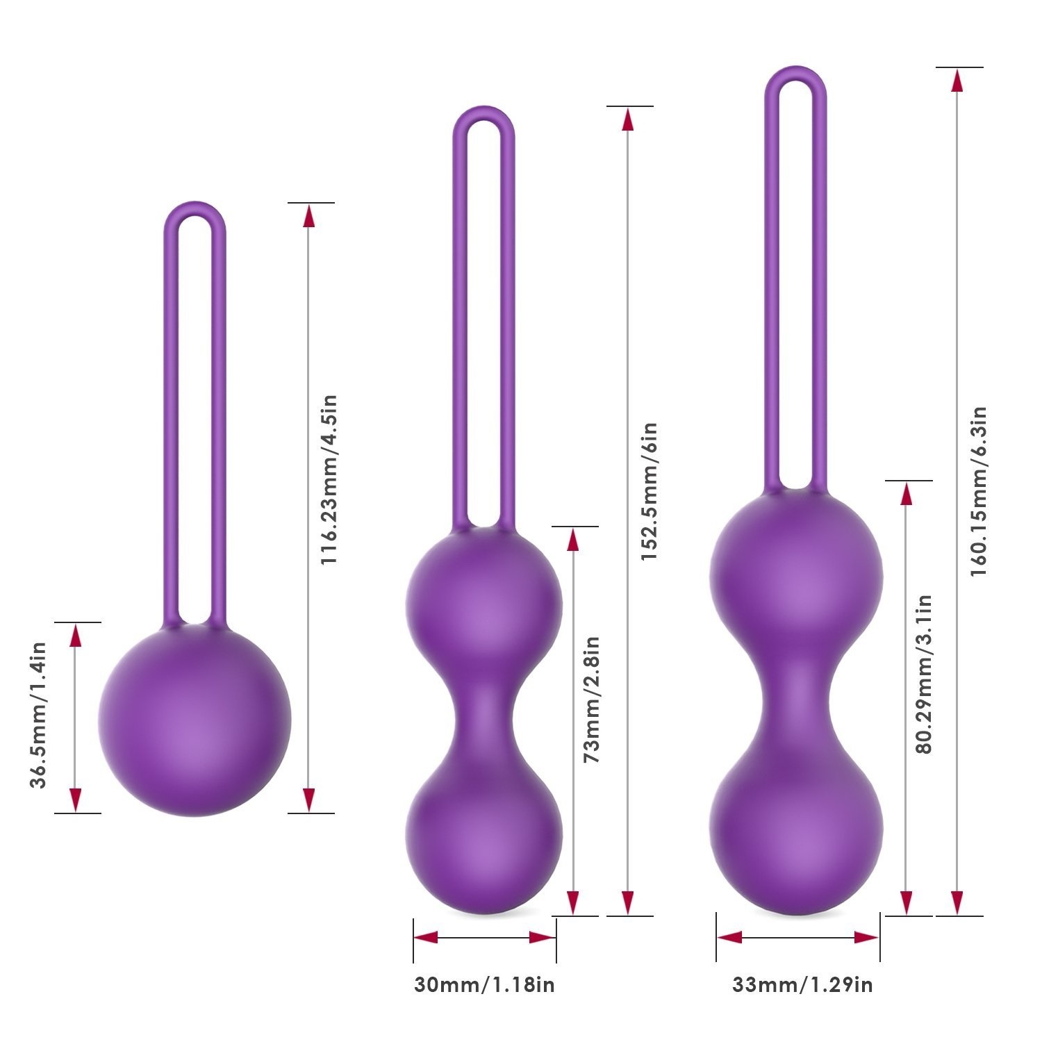 Набор вагинальных шариков, силикон, фиолетовые,  3 шт, вес 35x52x59 г,р