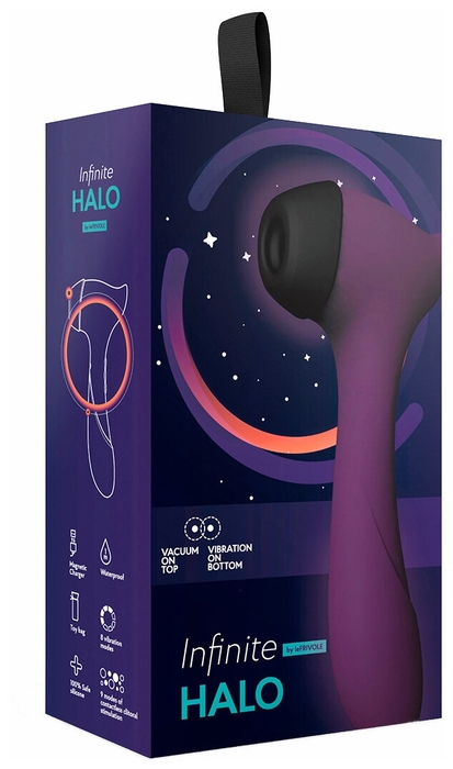 Двусторонний  вакуумный  вибратор HALLO с  нагревом, перезаряжаемый, 8 режимов вибрации, 10 вакуумной стимуляции, силикон, цвет - бордо, 18(11,4)х3,4 см