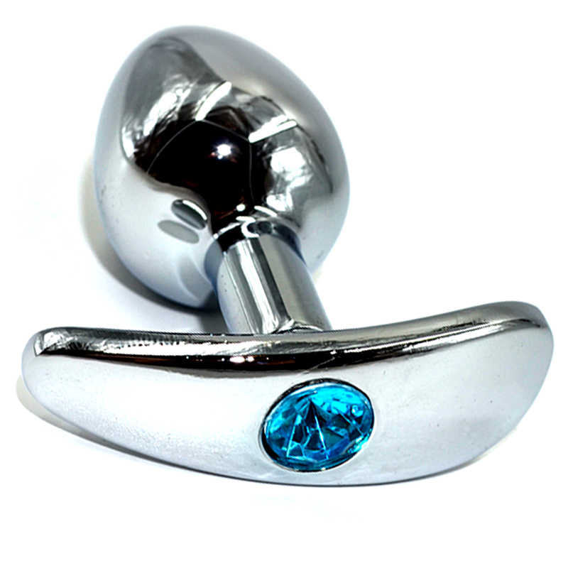 Серебряная анальная пробка для ношения с нежно-голубым кристаллом, Smal, 8х3,3 см