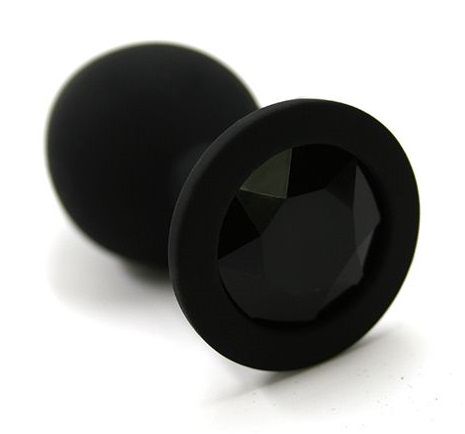 Анальная пробка средняя черная с черным кристаллом, 7х3,5 см