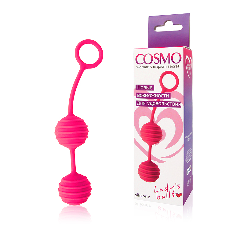 	Шарики вагинальные COSMO рельефные, с кольцом,  силикон, розовый неон, 3,1 см, 3 см