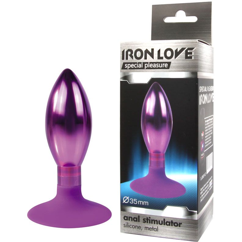 АКЦИЯ 30%! Анальная втулка IRON LOVE из металла на силиконовой присоске, фиолетовая, 10х3,5 см