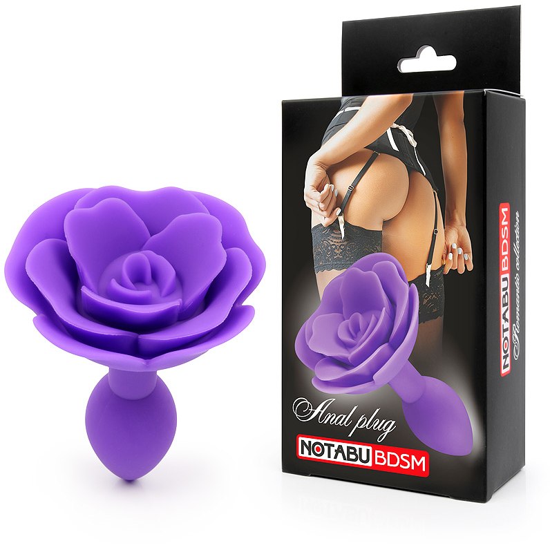  Фиолетовая анальная втулка с бутоном розы в основании, силикон, 8х3 см
