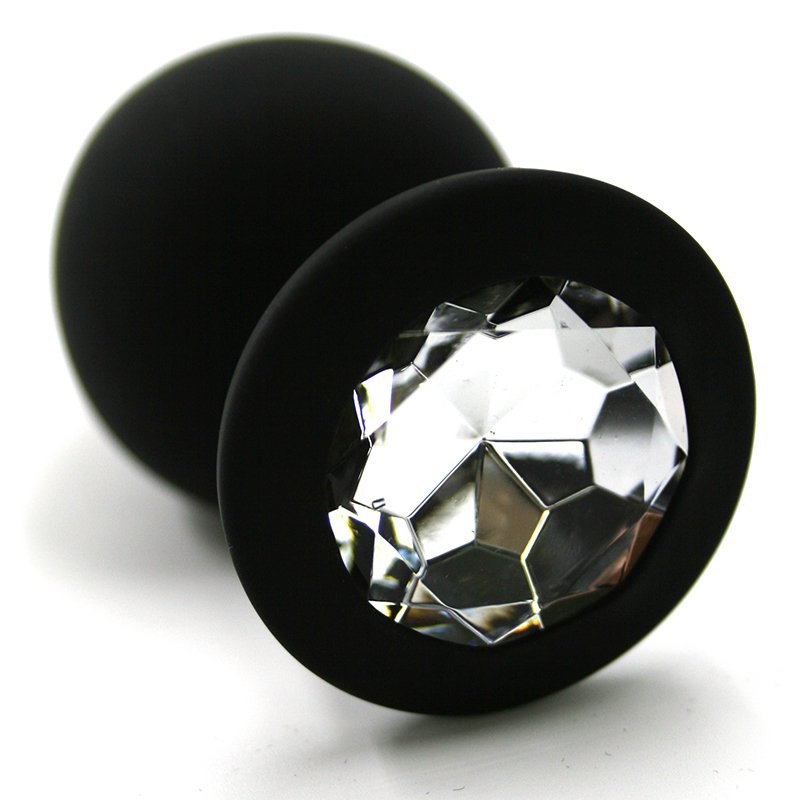 Анальная пробка   черная с прозрачным кристаллом, 7х3,5 см