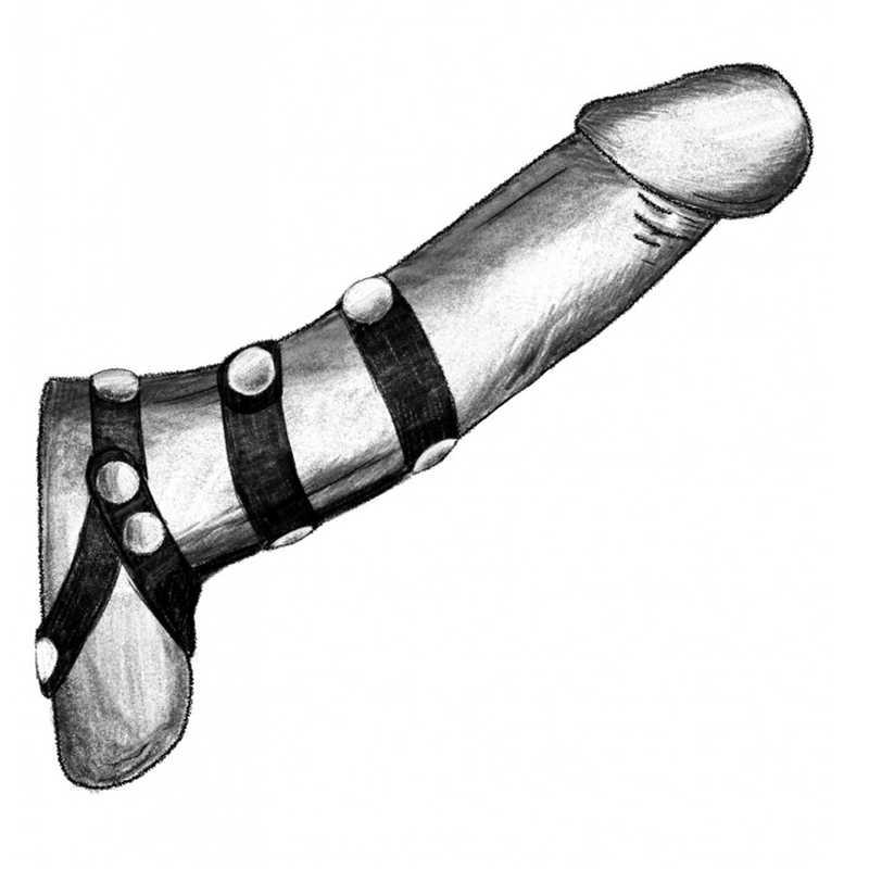 Комбинированная утяжка  Джага-Джага пениса и мошонки с креплением для поводка, экокожа, черное