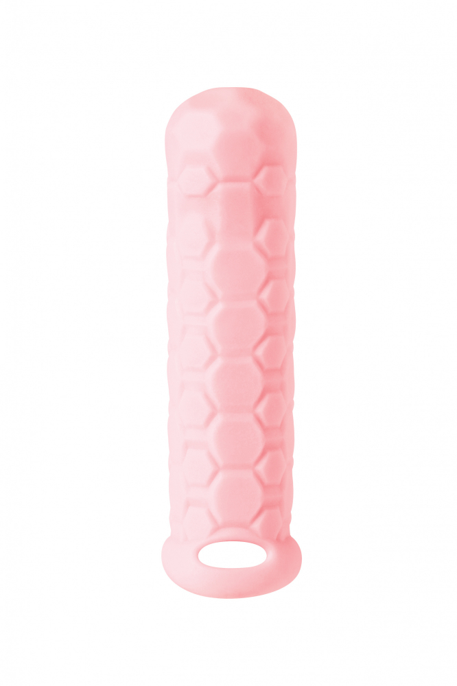 АКЦИЯ 25%! Фаллоудлинитель (3 см) HOMME LONG PINK с внутренними и внешним рельефом, термопластичный эластомер, розовая,11-15 см