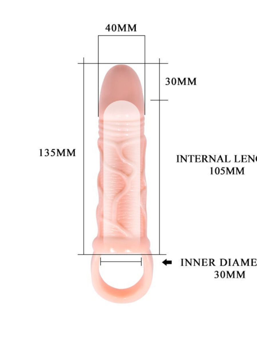  Удлиняющая насадка MEN EXTENTSION на пенис с подхватом, ТПР, телесная, 17х3,5 см