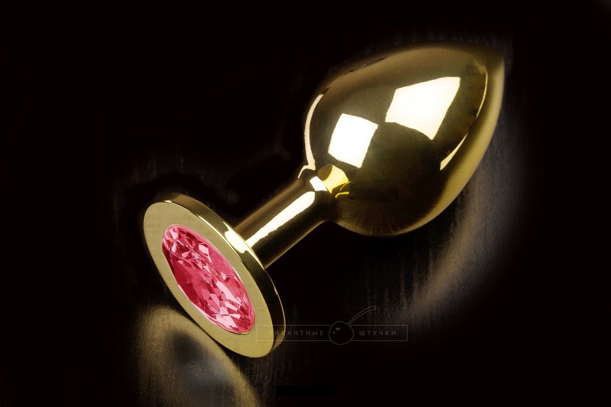 УЦЕНКА 20% Анальная втулка золотая большая, с рубиновым кристаллом, 9х4 см (МАЛЕНЬКИЕ ПЯТНЫШКИ)