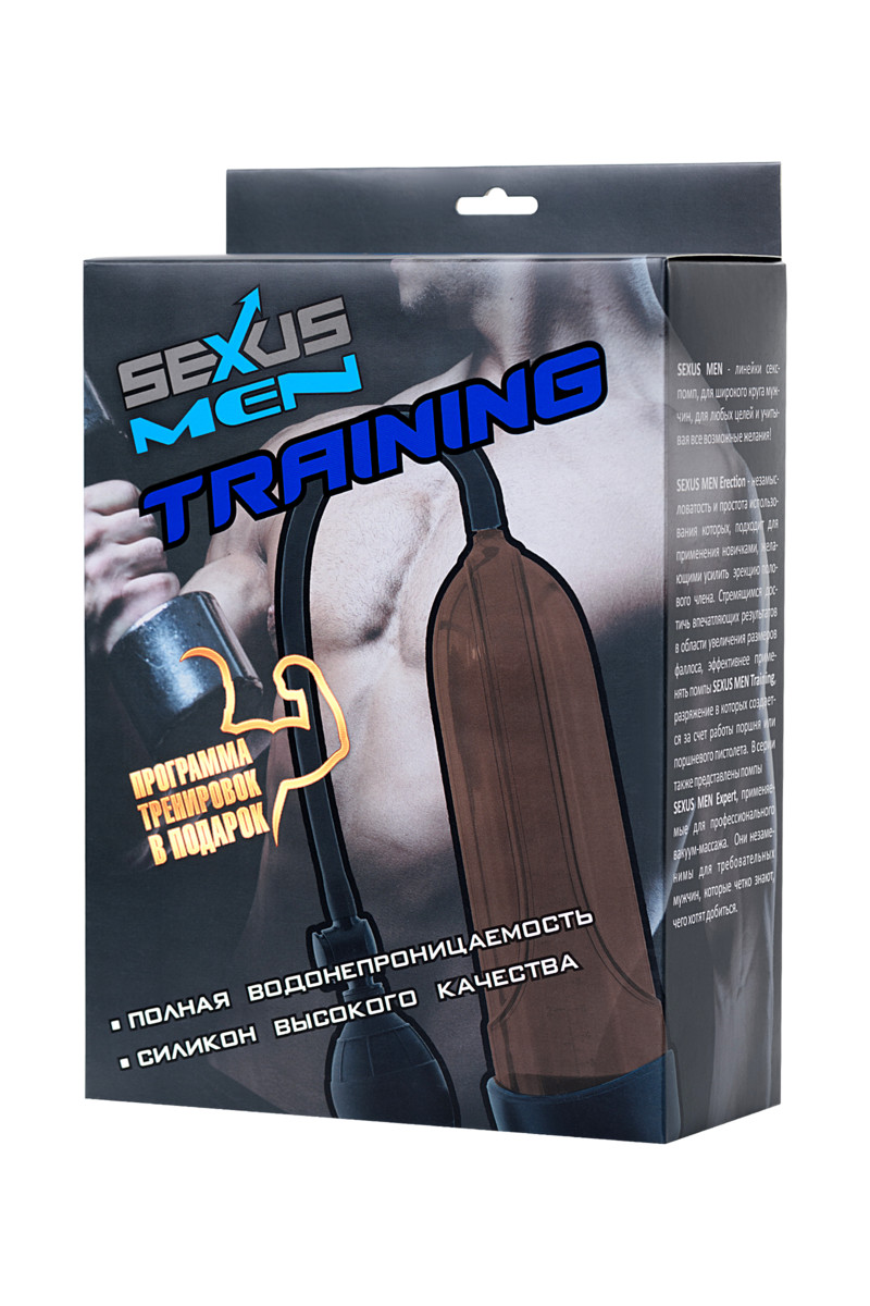 Помпа для пениса SEXUS MEN TRAINING, вакуумная, механическая, ABS пластик, чёрный, 25х8 см
