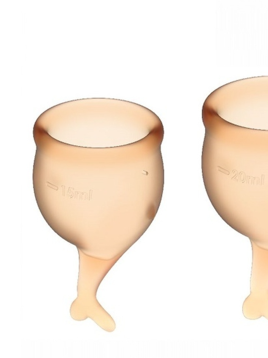 Набор менструальных чаш Satisfyer FEEL confident Menstrual Cup (2 размера) с хвостиком,силикон, светло-оранжевые