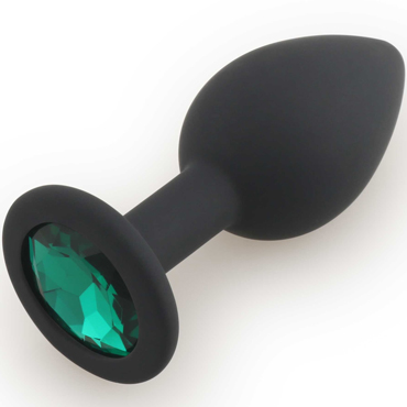  Анальная малая пробка RUNYU SILICONE Butt Plug SMALL, черная с изумрудным стразом,7х2,8 см