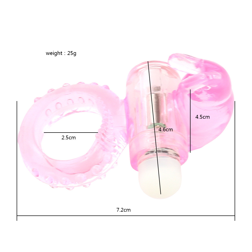 Эрекционное кольцо EVER-STAR с вибрацией и стимуляцией клитора, силикон, цвет - прозрачно-розовый, 3,8х6,8 см