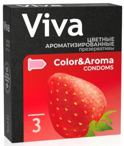Презервативы VIVA ароматизированные, со вкусом клубники,  3 шт.