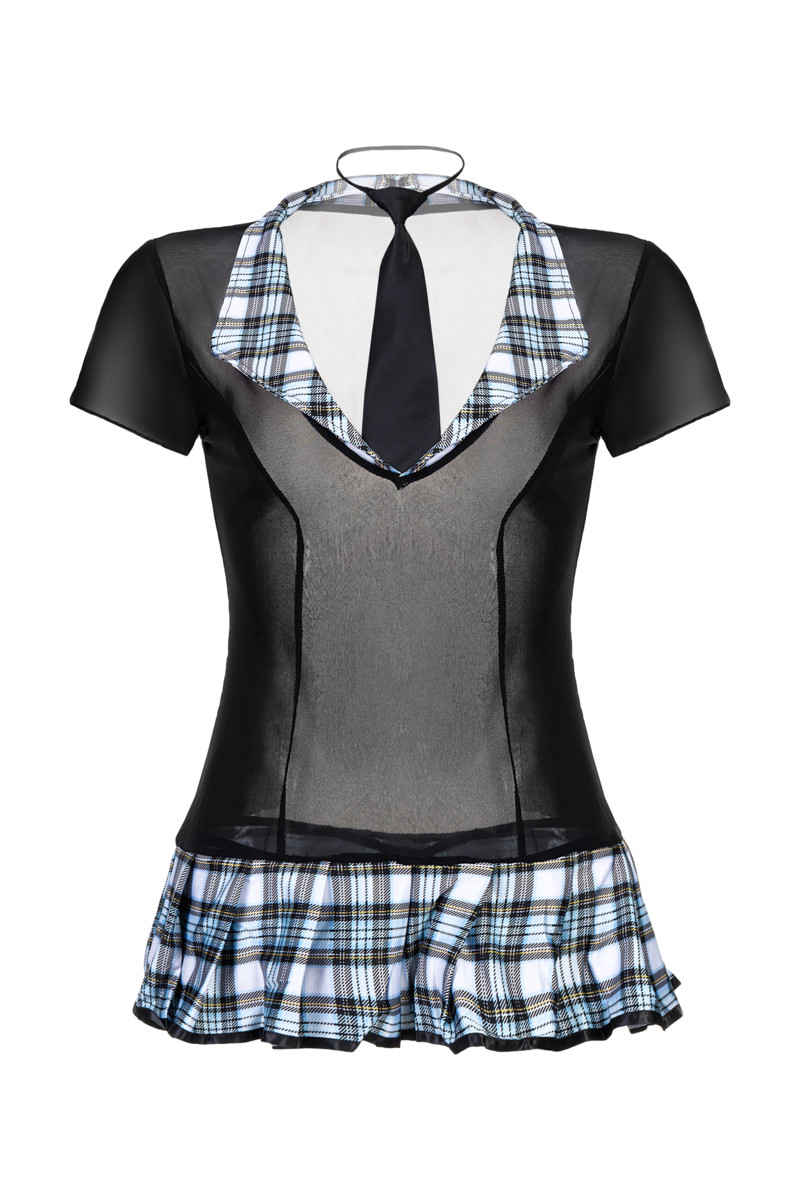 Обольстительный  костюм школьницы MICKI  от Candy Girl: платье,  галстук, стринги), черно-синий, разм. XL