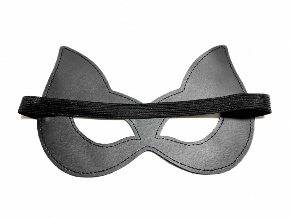 Двусторонняя маска с ушками, эко-кожа, черная