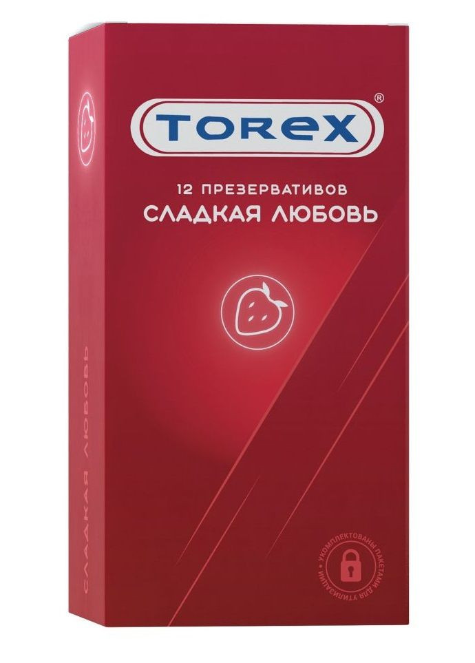 Презервативы  TOREX  СЛАДКАЯ ЛЮБОВЬ, вкус клубники, латекс, 12 шт.
