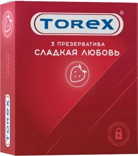 Презервативы TOREX СЛАДКАЯ ЛЮБОВЬ, вкус клубники, латекс, 3 шт.