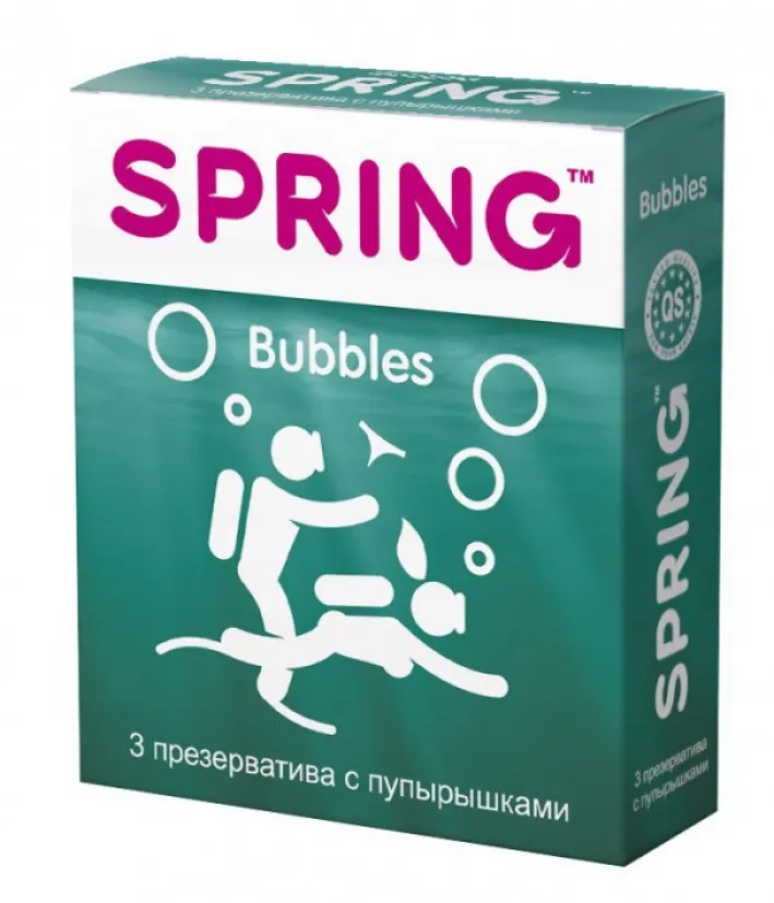  Презервативы  с пупырышками SPRING  BUBBLES, 3 шт.