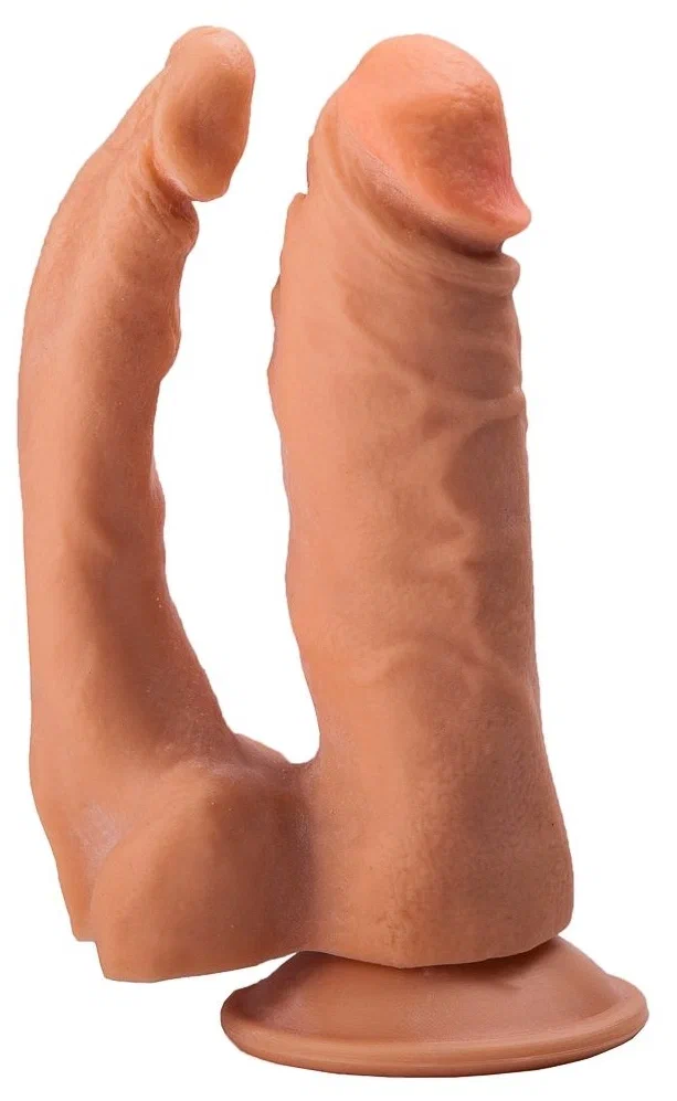 Фаллоимитатор двойной,  анально-вагинальный,  на присоске, PVC,  телесный, длина: 13 и 12 см; диаметр: 3,5 и 2.3 см 1 