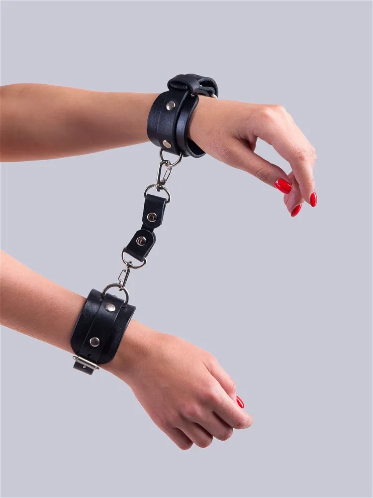 Узкие наручники PAUCI, натуральная кожа, никелированная металлофурнитура, красные, черные