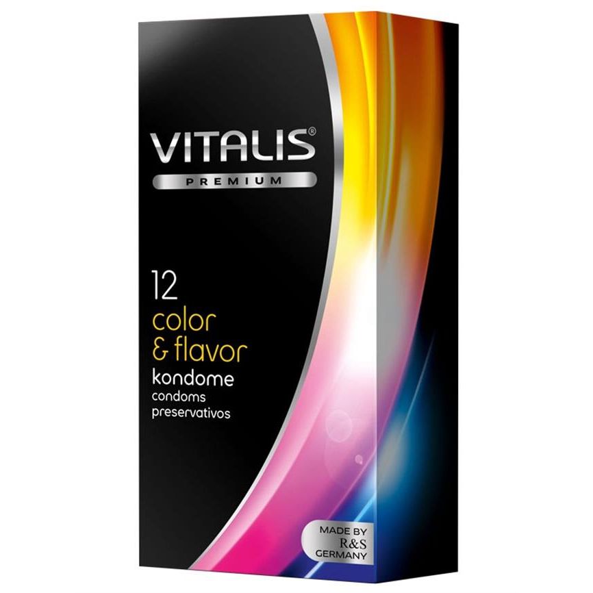 Премиум презервативы VITALIS PREMIUM COLORo&FLAVOR»  из латекса, разноцветные, ароматные, 12 шт.