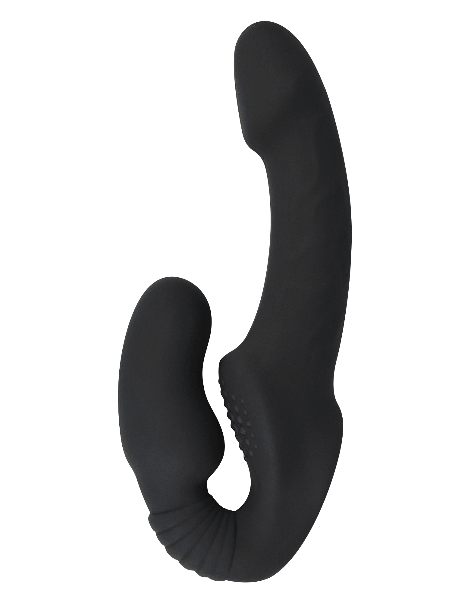 Страпон безремневой гибкий, пульт ДУ, 3 мотора, 10 режимов, жидкий силикон, черный, 15х3,5 см; 8х3,5 см