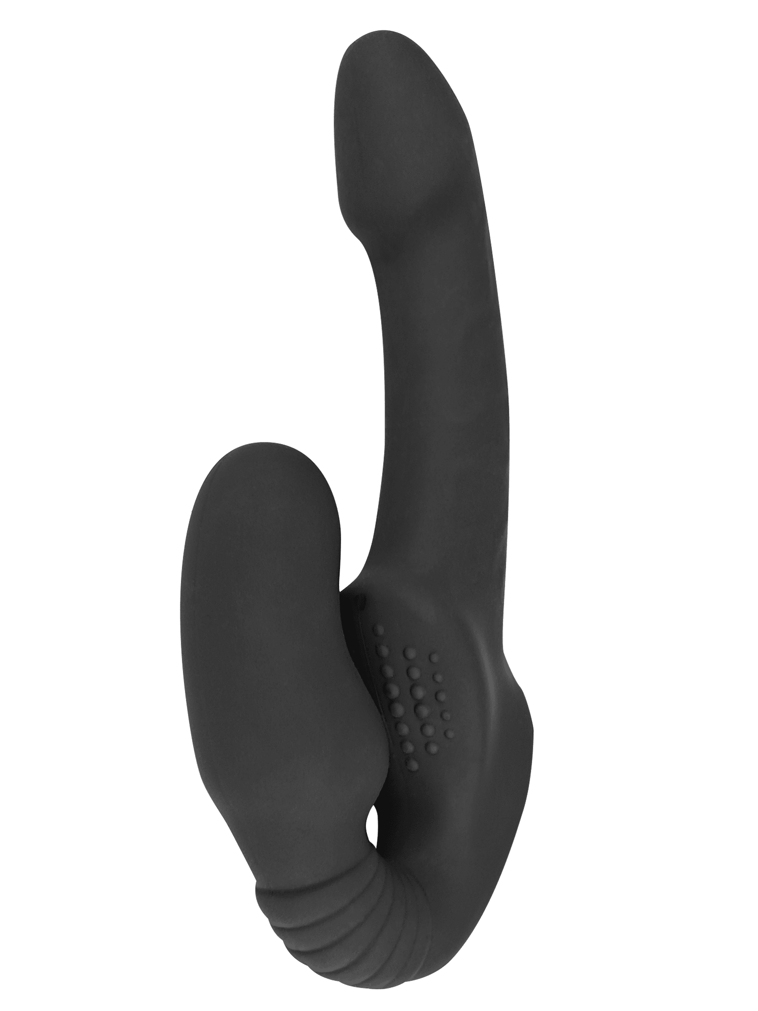 Страпон безремневой гибкий, пульт ДУ, 3 мотора, 10 режимов, жидкий силикон, черный, 15х3,5 см; 8х3,5 см